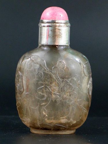 Chinese Rock Crystal and Silver Snuff Bottle 中国水晶银鼻烟壶