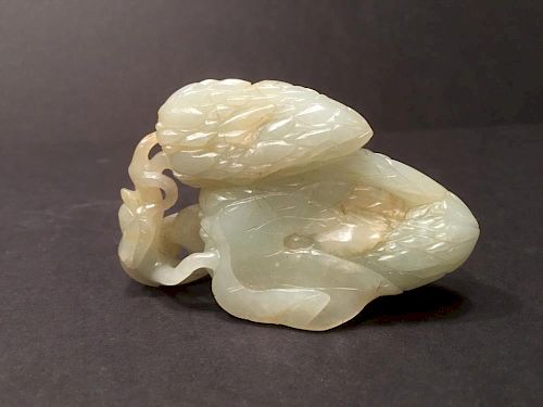ANTIQUE Large Chinese White Jade Hand Boulder with carvings, 17th-18th Century, 3 1/2" x 2 1/4" x 1 1/4" wide 仿古大中国白玉手巨石雕刻 17-