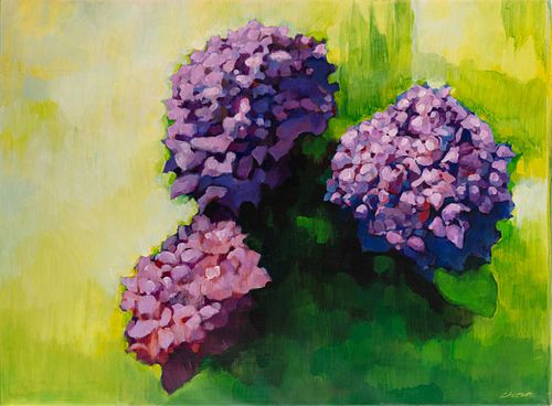 EUNJOO CHO, Flowers, acrylic overpaint on canvas