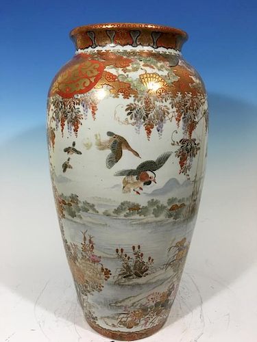 ANTIQUE Huge Japanese Katani Vase, Meiji period, 24" high. Large and heavy. 日本古代大花瓶，明治时期，24英寸高。大而重。