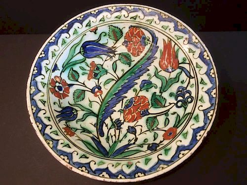 ANTIQUE Iznik Charger Plate with flowers and excellent enamels, 15th Century 古代伊兹尼克搪瓷花盘，15世纪