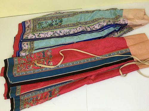 ANTIQUE Chinese Two Large Embroidery Skirt Cloths.  Late 19th Century. 38" long 中国古代绣花大裙两条，19世纪末。长38英寸