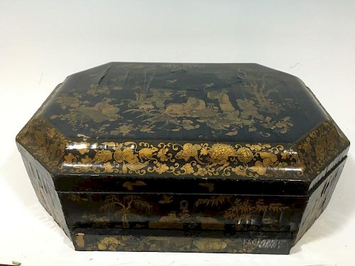 ANTIQUE Chinese Large Lacquer wood Box, 18th Century, Qianlong period. 19" x 13 1/2" x 7" H 中国古代漆器大木盒，18世纪，乾隆时期.19