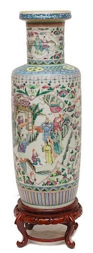 ANTIQUE Chinese Famille Rose Vase, 19th Century, 24" high 中国古代粉彩花瓶，19世纪，高24英寸