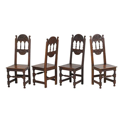 ASSEMBLED SET OF EIGHT OAK JACOBEAN STYLE CHAIRS