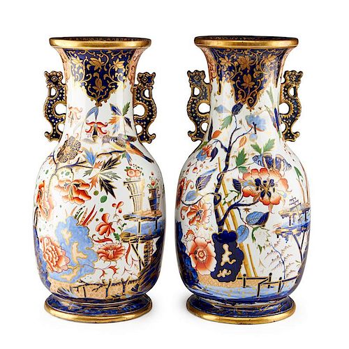 PAIR OF ENGLISH, POSSIBLY FENTON, PORCELAIN URNS