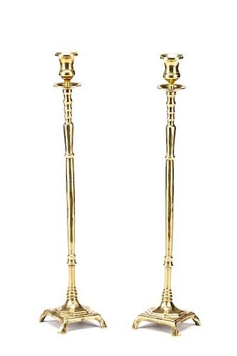 Pair of Fine 18th C Brass Candlesticks