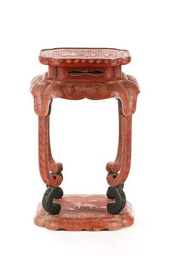 Chinese Qing Dynasty Carved Cinnabar Censer Stand