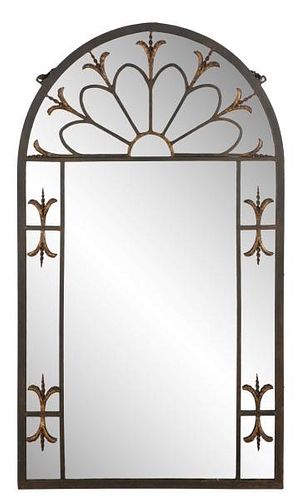 French Gothic Style Eglomise & Wrought Iron Mirror