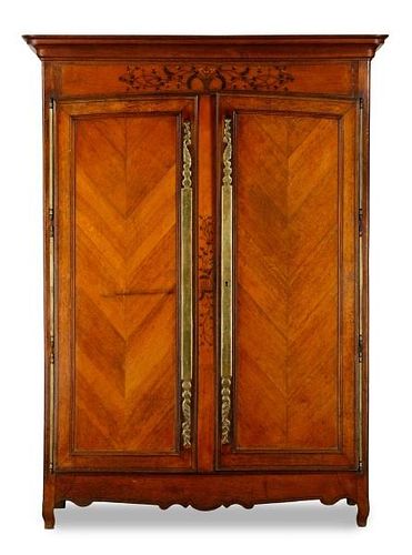 Continental Stained Oak Marquetry Inlaid Armoire