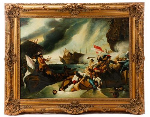 Contemporary, "Great Battle At Sea", Oil On Canvas