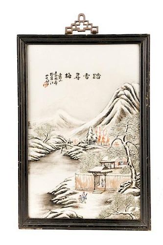 Chinese Hand Painted Porcelain Winter Scene Plaque
