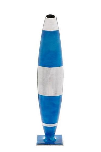 Large Atomic Chrome Finish Blue Floor Vase