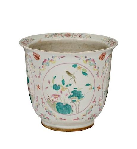 Chinese Famille Rose Planter with Bats & Birds