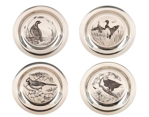 Set of 4 Franklin Mint Sterling Bird Plates