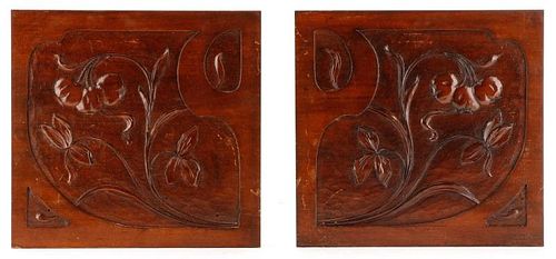 Pair, Carved Wood Art Nouveau Relief Panels