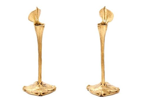 Pair,  Art Nouveau Jack-in-the-Pulpit Candlesticks