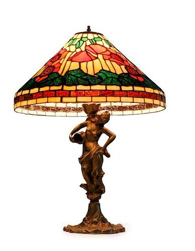 Contemporary Leaded Glass Poppy Table Lamp