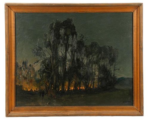 "Night Fire In The Forest", Oil On Canvas, 1986
