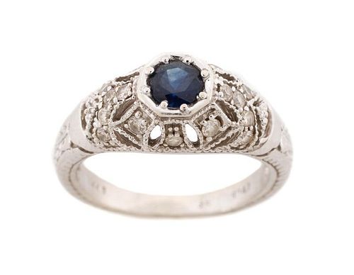 Ladies 14k White Gold, Diamond, & Sapphire Ring