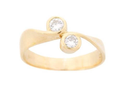 Ladies Handmade 18k Yellow Gold & Two Diamond Ring