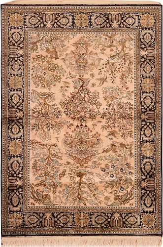 Vintage Persian Silk Qum Rug 5 ft 4 in x 3 ft 7 in (1.62 m x 1.09 m)