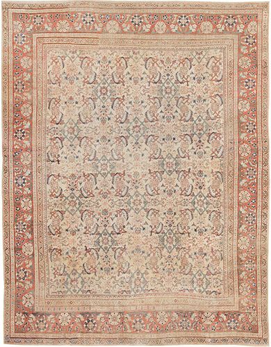 Antique Cream Color Persian Room Size Sultanabad Area Rug 10 ft 5 in x 8 ft 2 in (3.17 m x 2.49 m)