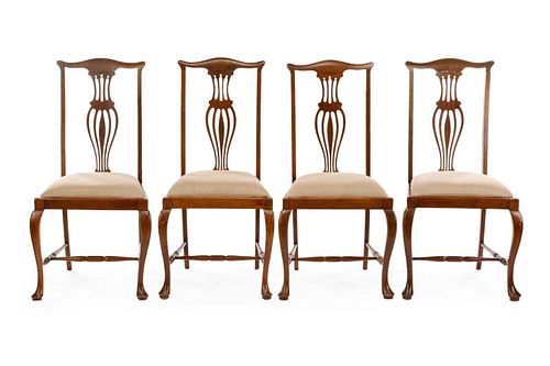 Set of 4 Queen Anne Style Oak Side Chairs