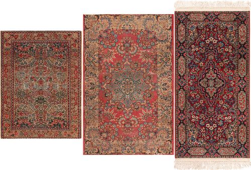3 Antique Persian Kerman Rugs 2 ft 9 in x 2ft 1 in (0.83m x 0.63m)+4 ft 7 in x 3 ft (1.39m x 0.91m)+3 ft 11 in x 1 ft 11 in (1.19m x 0.58m)