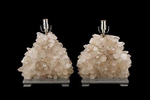 Pair Stupell Style Quartz Rock Crystal Table Lamps