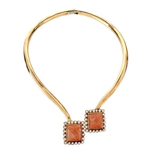 Diamond, Coral and 14K Necklace
