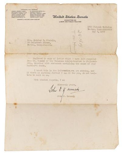 John F. Kennedy Signed United States Senate Letter