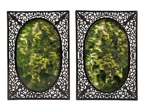 Pair of Very Fine Chinese Spinach Jade Screens