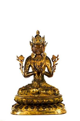 Very Fine Gilt Bronze Figure of Buddha Vairocana