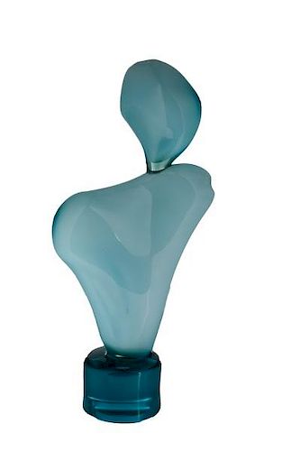 Blue Glass Figural Sculpture Style of Henry Moore