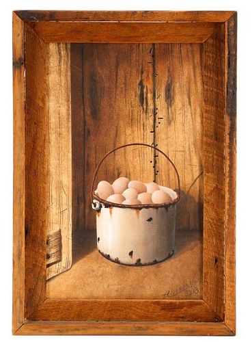 Charles Adkerson, Eggs in Pail, Signed Oil