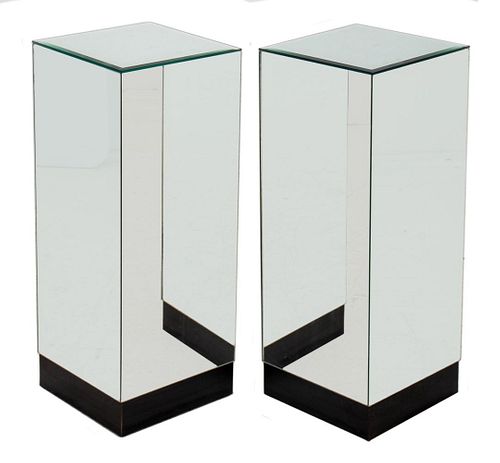 Hollywood Regency Mirrored Pedestals on Bases, 2