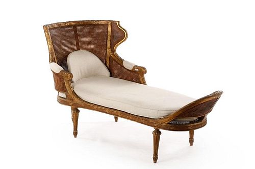 French Louis XV-Style Giltwood Chaise Lounge