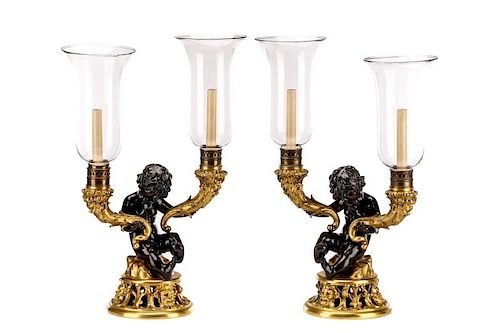 Pair, Louis XV-Style Gilt Bronze Candelabra Lamps