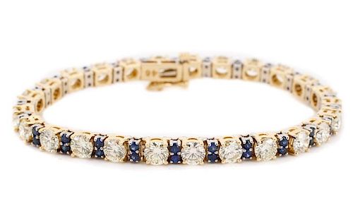 18k Yellow Gold, Sapphire, & Diamond Bracelet