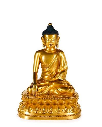 Fine Qing Dynasty Gilt Bronze Shakyamuni Buddha