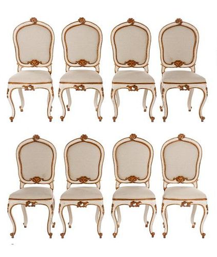 Set of Eight Parcel Gilt Upholstered Dining Chairs