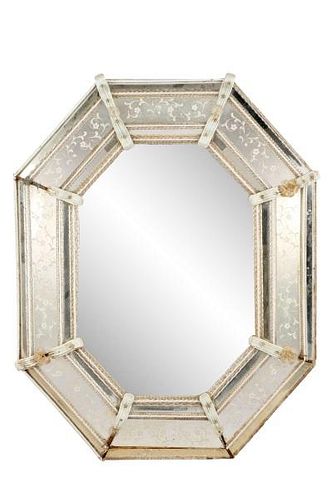 Large Octagonal Etched Venetian Cushion Mirror