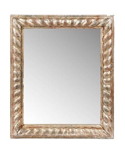 Continental Silvered Giltwood Carved Rope Mirror