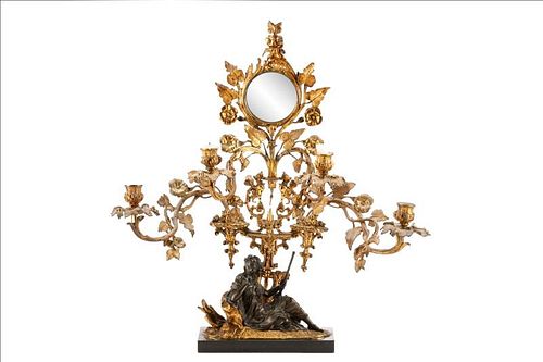 Figural Gilt And Patinated Bronze Dressing Mirror