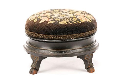 Victorian Floral Motif Needlepoint Stool, 19th C.