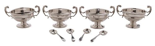 English Silver Open Salts and Spoons,