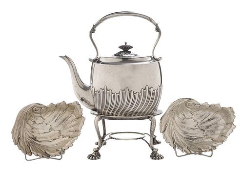 Silver Hot Water Kettle and Two Dishes
