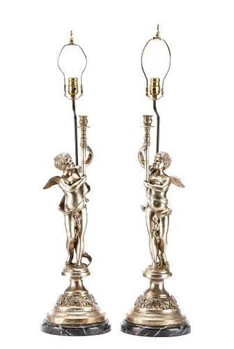 Pair of Putti Candlesticks Converted Table Lamps