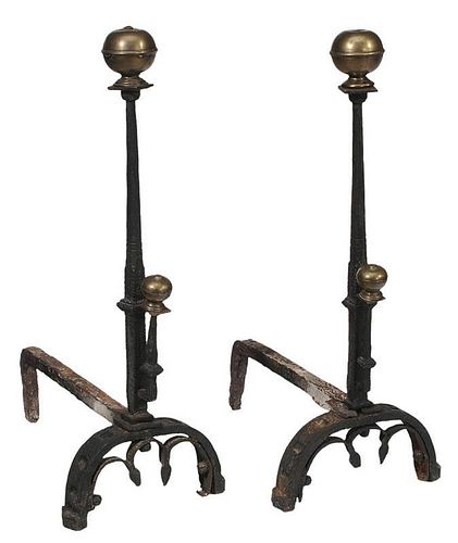 Pair Iron and Brass Ball-Top Andirons